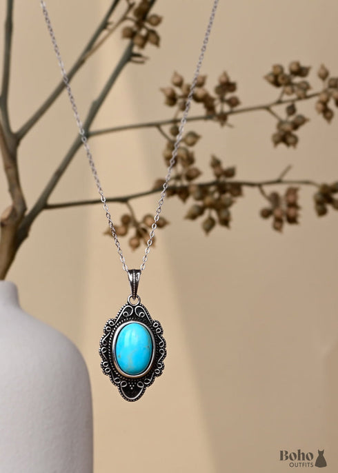 Collar con colgante de turquesa natural estilo bohemio